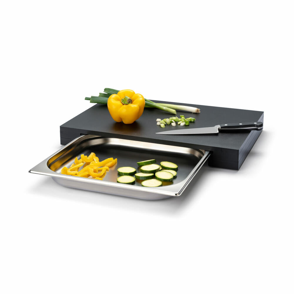 Continenta cutting board with drawer, kitchen board, serving board, drip tray, Duracore, black, 48 x 32.5 x 5 cm, 5327