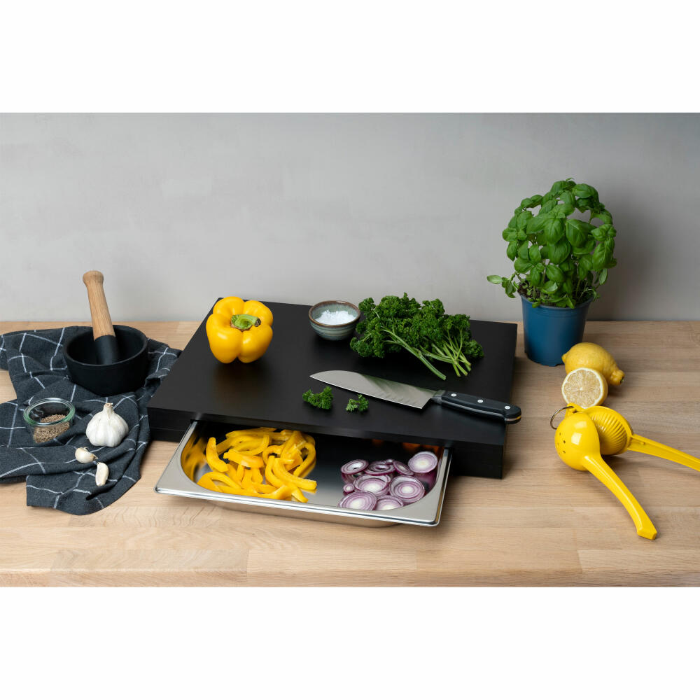 Continenta cutting board with drawer, kitchen board, serving board, drip tray, Duracore, black, 48 x 32.5 x 5 cm, 5327