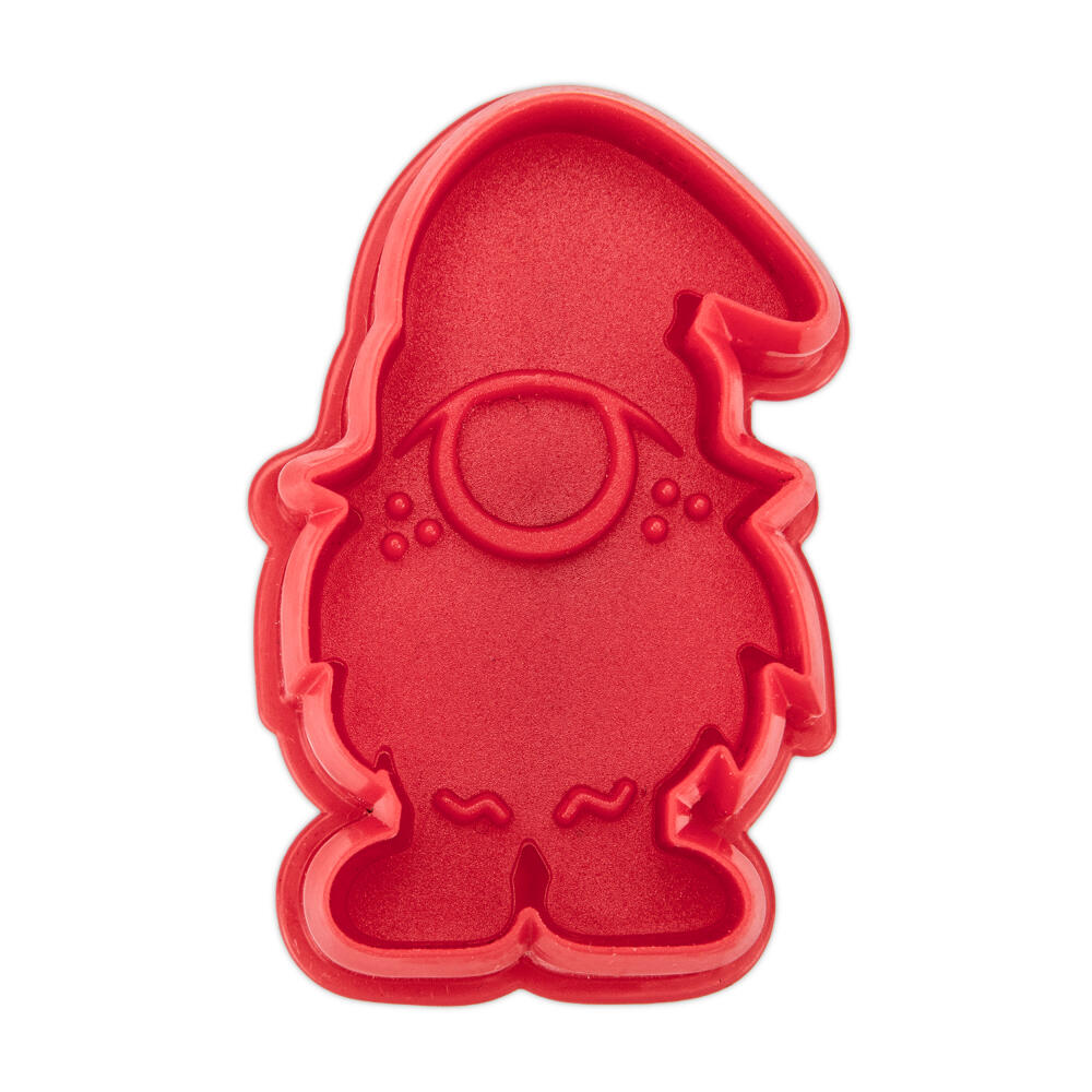 Städter Präge-Ausstecher Wichtel, Plätzchenausstecher, Keksausstecher, Ausstechform, Kunststoff, Rot, 6 cm, 169258