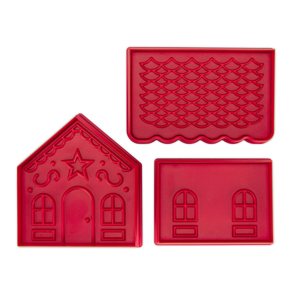 Städter Präge-Ausstecher Kekshaus, Plätzchenausstecher, Keksausstecher, Ausstechform, Kunststoff, Rot, 11 cm, 169296