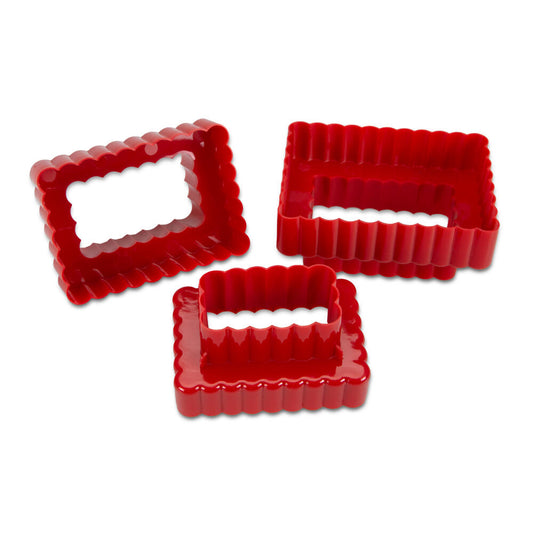 Städter Ausstecher Set Rechteck gewellt 3-tlg., Plätzchenausstecher, Keksausstecher, Ausstechform, Kunststoff, Rot, 9.5 cm, 169944