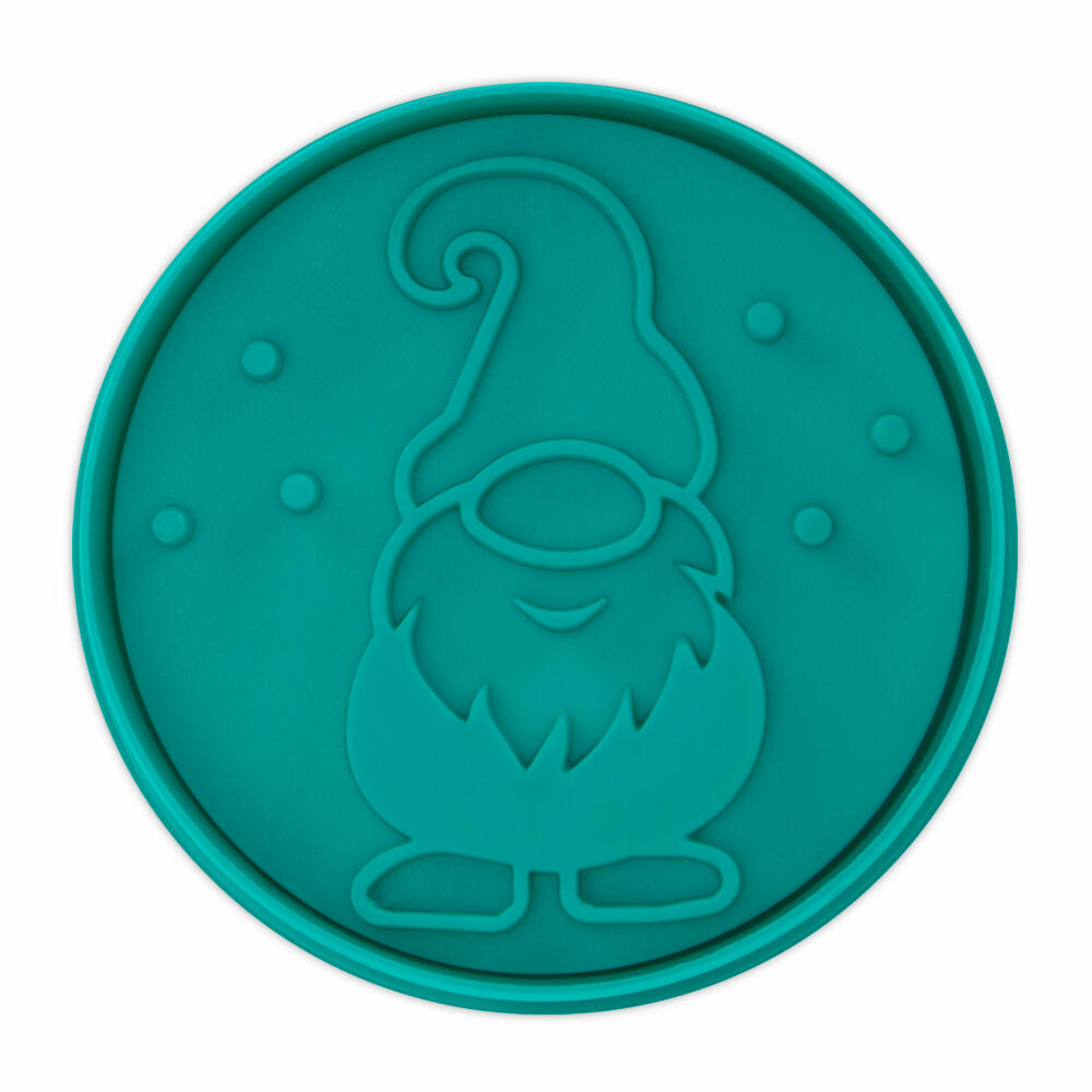 Städter embossed cookie cutter gnome with ejector, cookie cutter, cookie mold, biscuit, cookies, PP plastic, turquoise, 7 cm, 170032