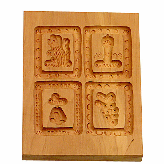 Städter Springerle-Model 4 Motive, Holz-Prägeform, Plätzchenform, Spekulatiusform, Birnbaumholz, 10 x 12 cm, 848078