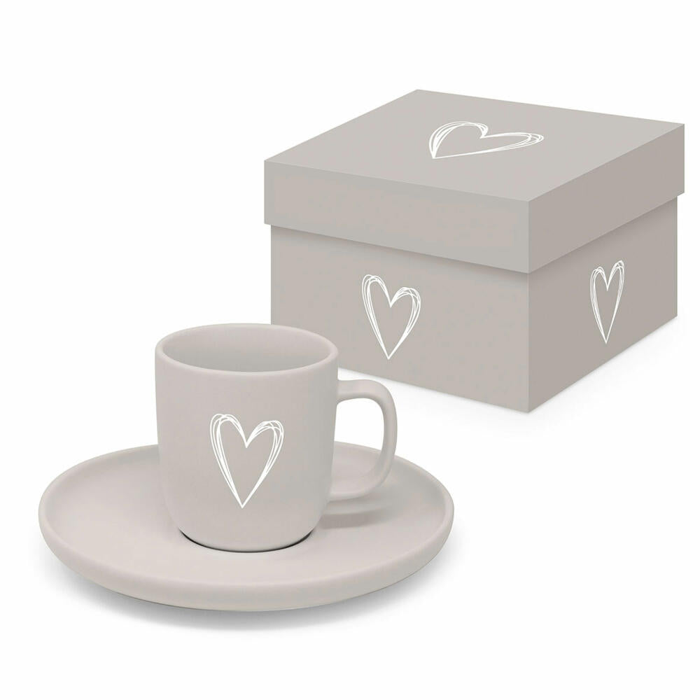 PPD Pure Heart Taupe Matte Espresso, with saucer, espresso cup, cup, coffee cup, 75 ml, 604618