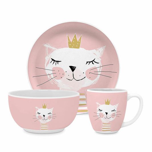 PPD Happy Cat Kids Set, 3-piece, tableware, mug, plate, bowl, children, New Bone China, 604796