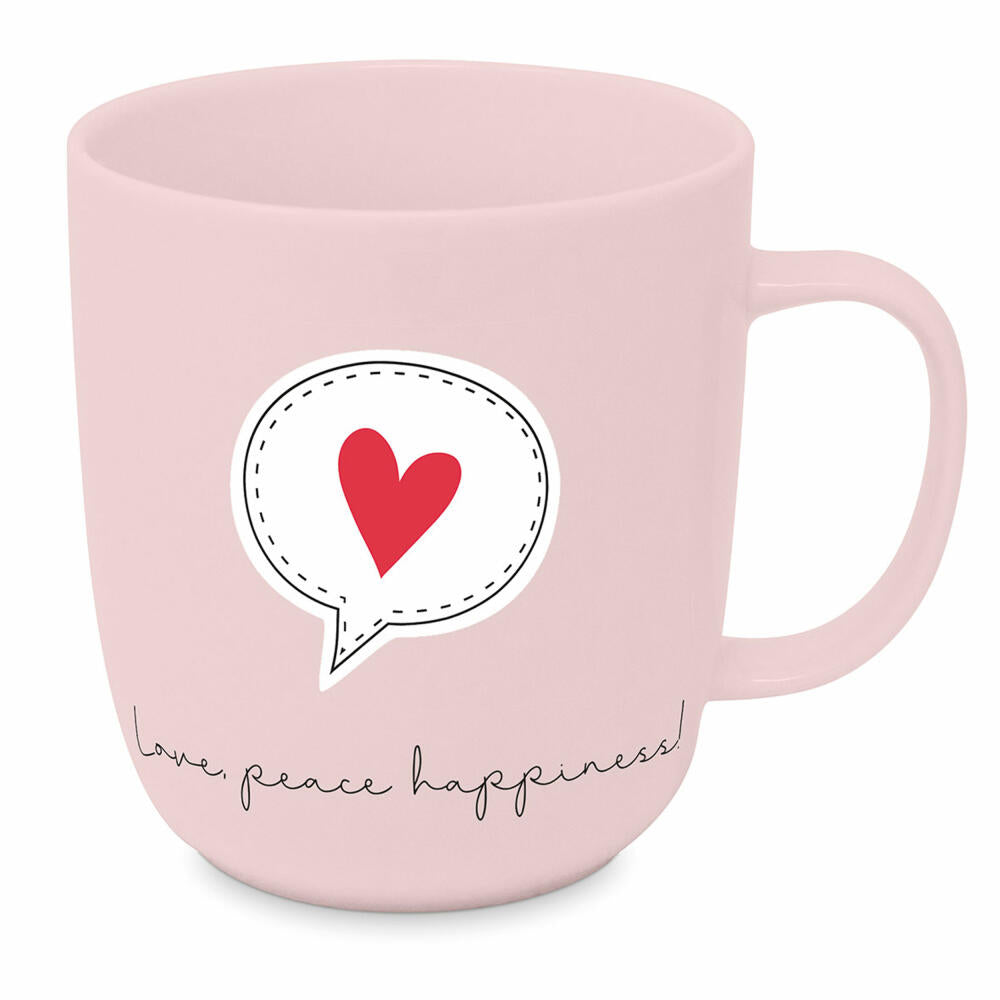 PPD Love, peace, happiness Mug 2.0 D@H, Henkelbecher, Kaffeetasse, Becher, Tasse, New Bone China, Rosa, 400 ml, 561102072