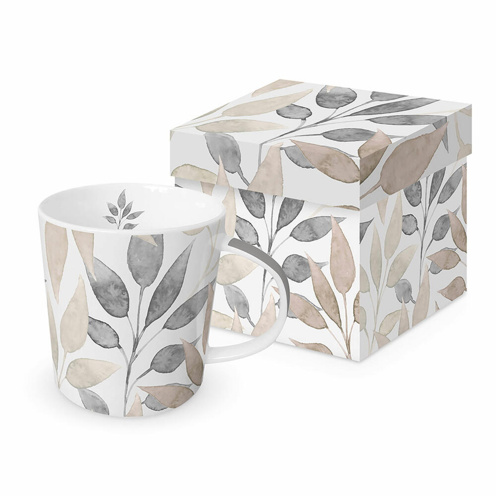 PPD Scandic Leaves white Trend Mug, in Geschenkbox, Henkelbecher, Kaffeebecher, Becher, Tasse, New Bone China, 400 ml, 160302356