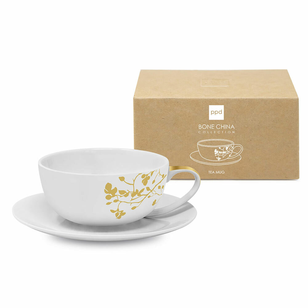 PPD Pure Branch gold Bone China T-Mug, mit Untertasse, Tasse, Becher, Kaffeebecher, Teetasse, Bone China, 350 ml, 163702458