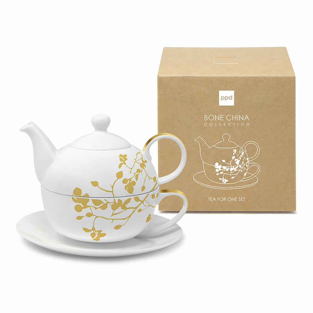 PPD Pure Branch gold Tea4one Set, 3-piece, teacup, cup, teapot, pot, bone china, 450 ml, 163502458