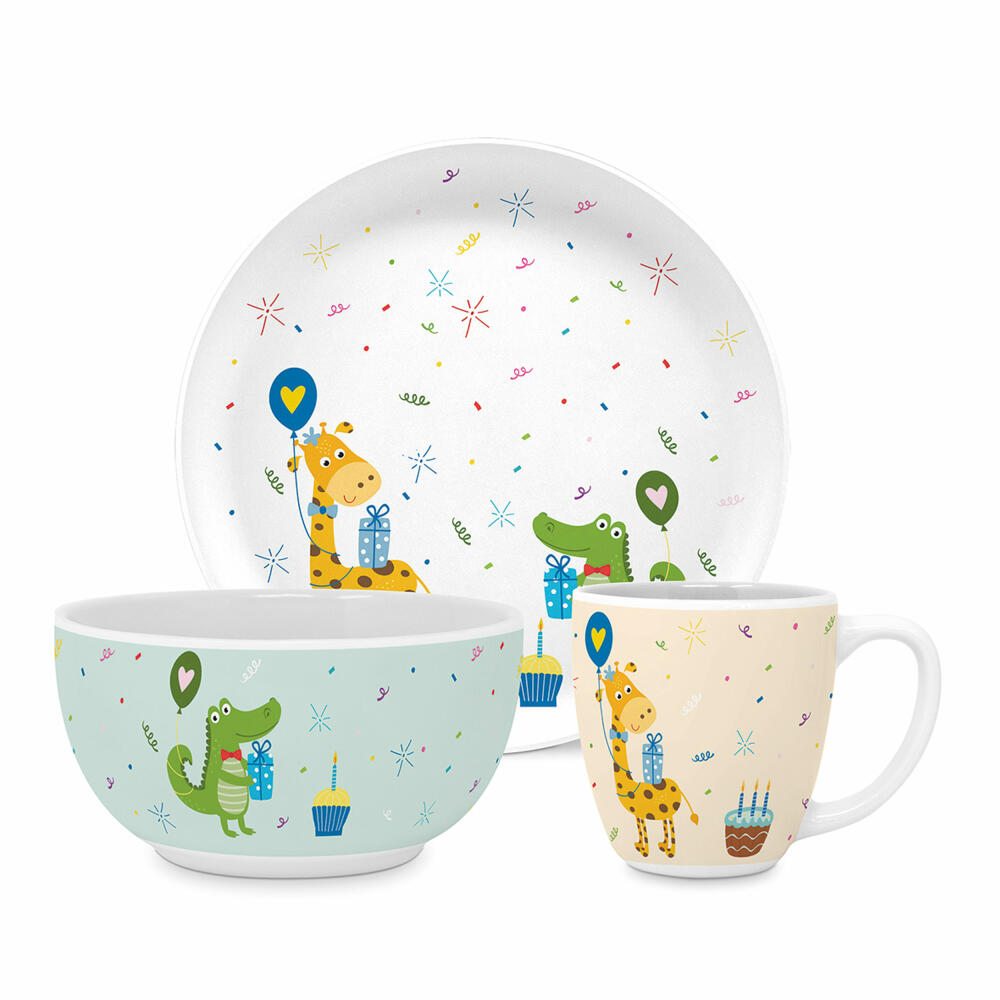 PPD Croco&amp;Giraffe Kids Set, 3-piece, tableware, mug, plate, bowl, children, New Bone China, 162302511