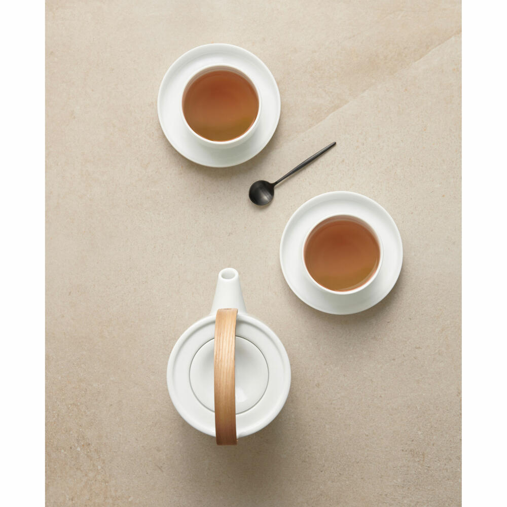 ASA Selection coppa yuki teapot with wooden handle, tea pot, porcelain pot, porcelain, white glossy, 600 ml, 19371017