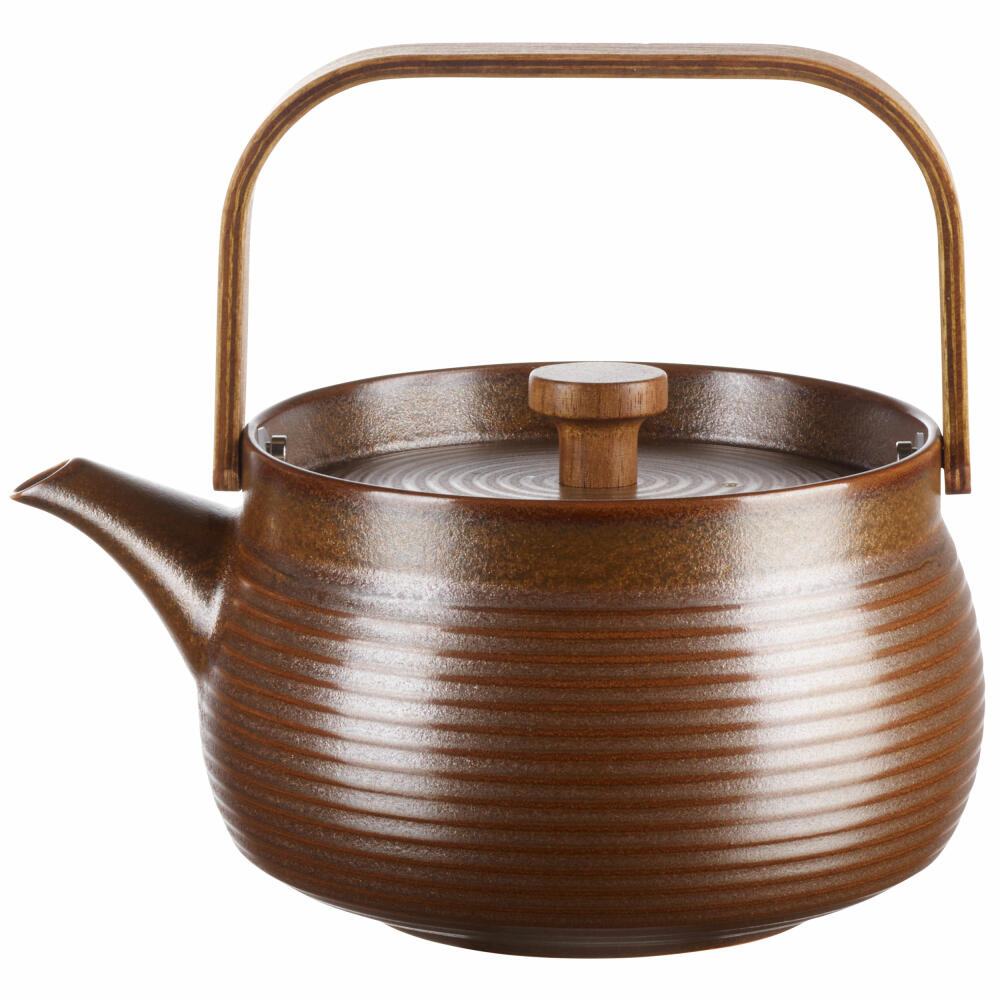 ASA Selection Japandi teapot with wooden handle, tea pot, porcelain, brown, 600 ml, 23371238