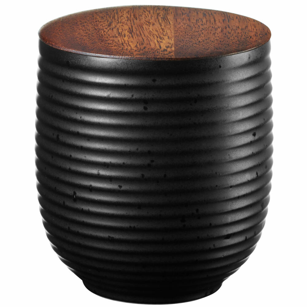 ASA Selection Japandi tea caddy, tin, storage tin, porcelain, black with wooden lid, 200 ml, 23730190