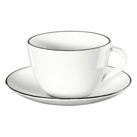 ASA Selection Ligne Noire Coffee Cup with Saucer, Black Line, Fine Bone China, Warm White, 210 ml, 1912113