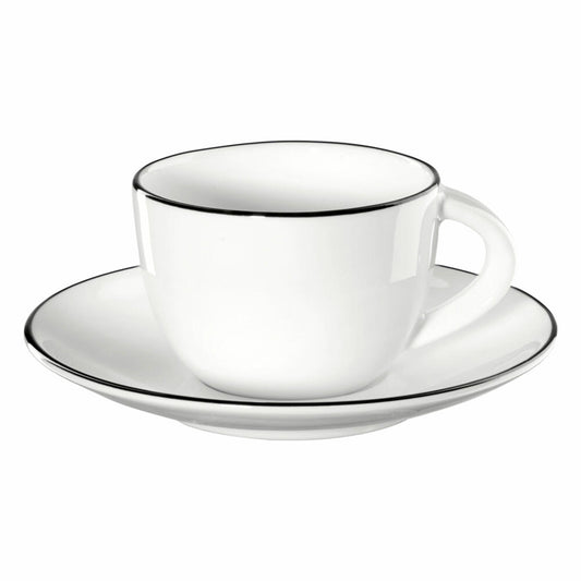 ASA Selection Ligne Noire Espresso Cup with Saucer, Black Line, Fine Bone China, Warm White, 70 ml, 1930113