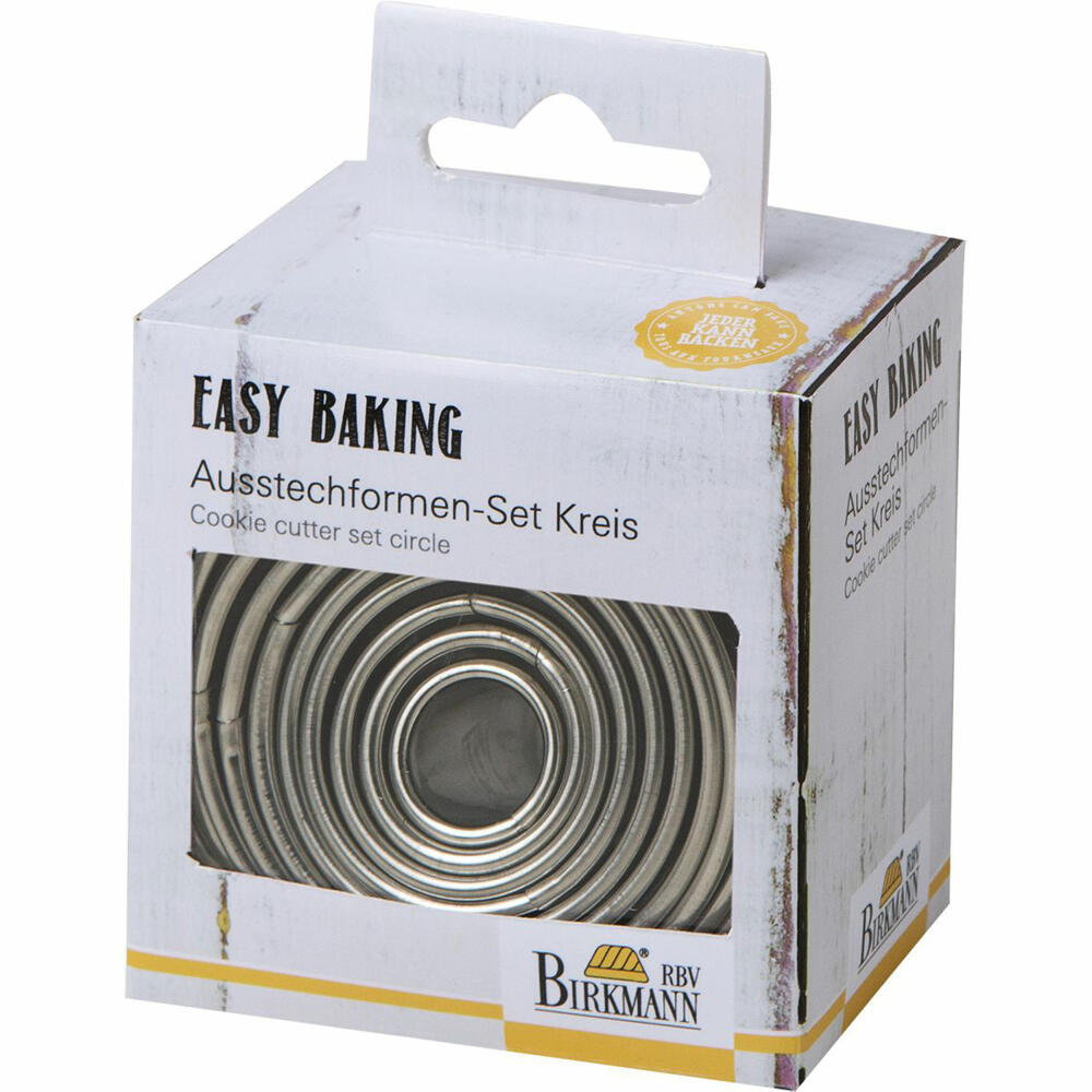 Birkmann Easy Baking cookie cutter set circle, 10 pcs., baking ring, baking pan, food ring, cake ring, serving ring, stainless steel, 1.5 to 7 cm, 143906