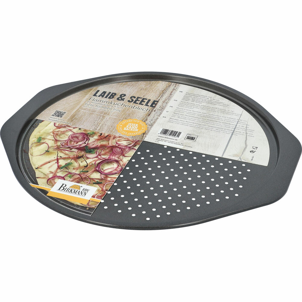 Birkmann Laib &amp; Seele tarte flambée tray, perforated, pizza tray, baking tray, tarte flambée tray, carbon steel, Ø 32 cm, 210431