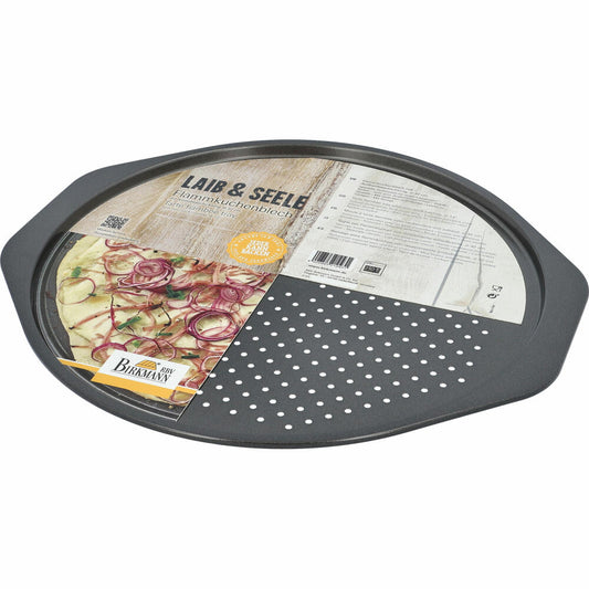 Birkmann Laib & Seele Flammkuchenblech, Perforiert, Pizzablech, Backblech, Flammkuchen Blech, Karbonstahl, Ø 32 cm, 210431