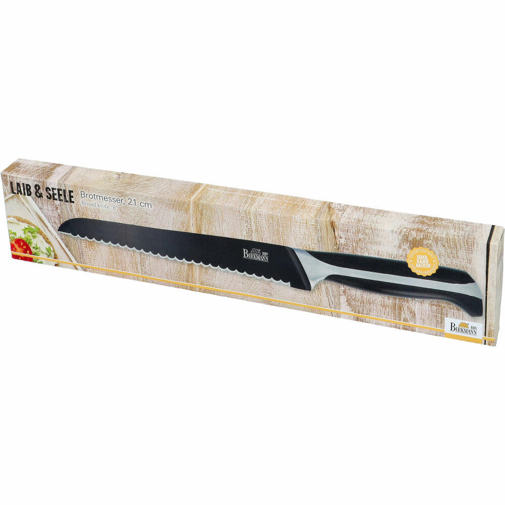Birkmann Laib &amp; Seele bread knife, bread knife, bread roll knife, kitchen knife, pastry knife, black blade, stainless steel, 21 cm, 210455