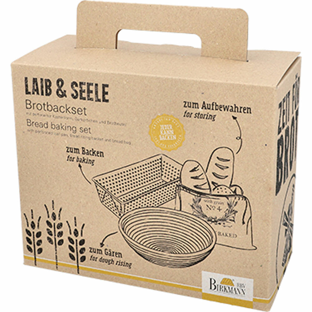 Birkmann Laib & Seele Brotbackset, 3-tlg., Kastenform, Garkörbchen, Brotbeutel, 210578