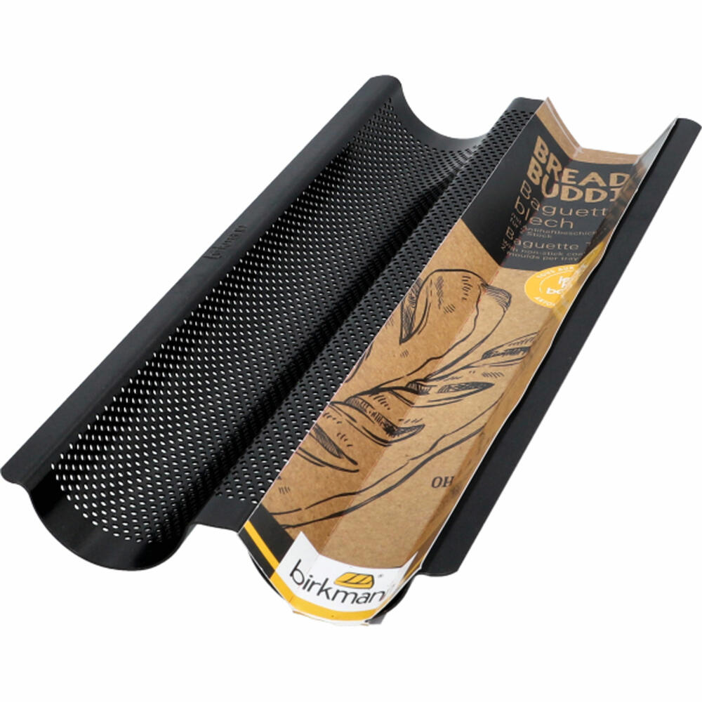 Birkmann Bread Buddies Baguetteblech, Baguette Backblech, Brotbackform, Karbonstahl, 37 x 16 cm, 331013
