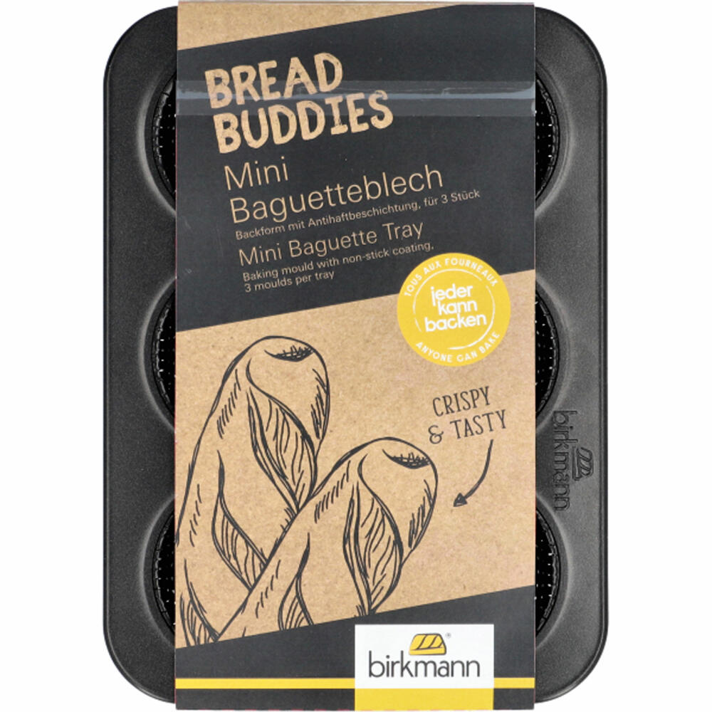 Birkmann Bread Buddies Mini Baguette Tray, Baguette Baking Tray, Bread Baking Pan, Carbon Steel, 25.5 x 18.5 cm, 331037