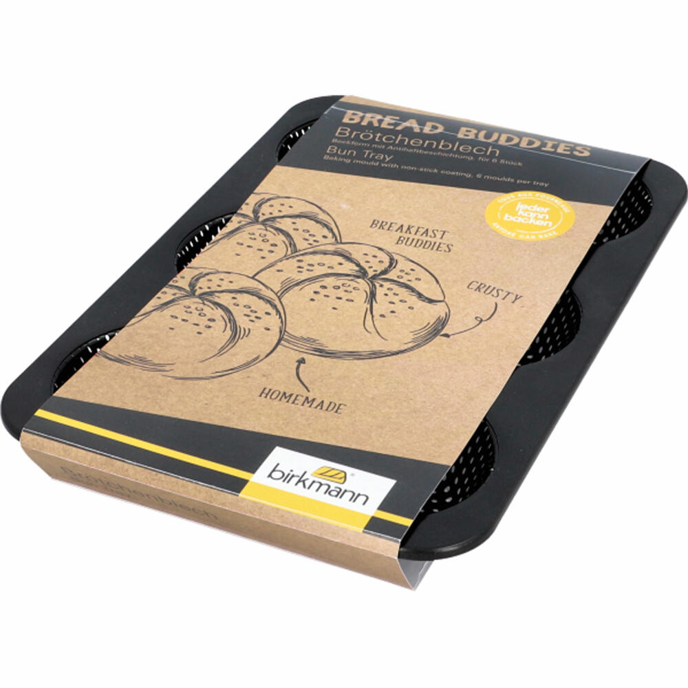 Birkmann Bread Buddies Brötchenblech, Backblech, Brötchenbackform, Backform, Karbonstahl, 32 x 21 cm, 331051