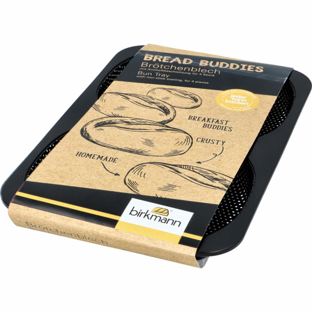 Birkmann Bread Buddies Brötchenblech, Backblech, Brötchenform, Backform, Perforiert, Karbonstahl, 20 x 30 cm, 331136