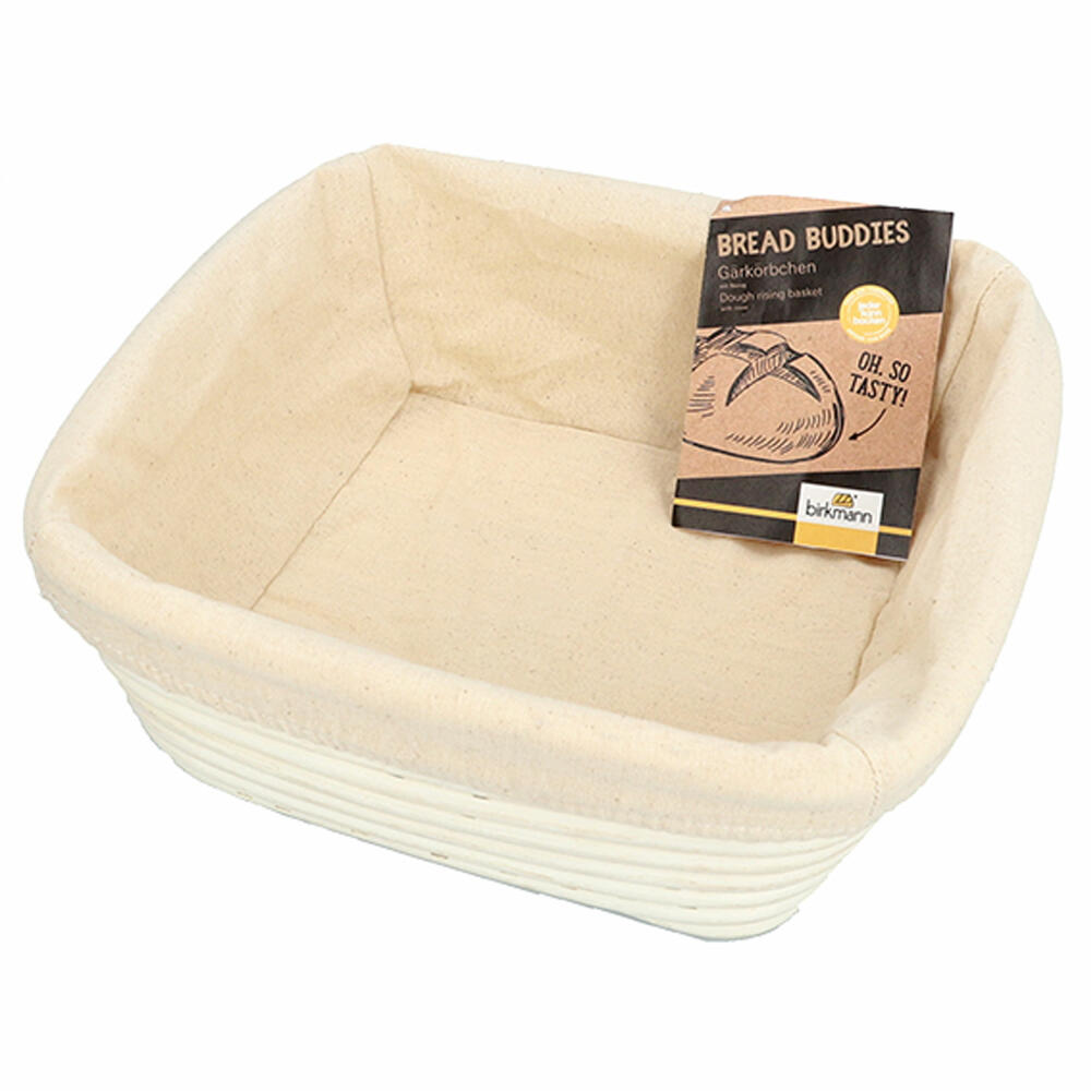 Birkmann Bread Buddies Gärkörbchen Quadratisch, Gärkorb, Peddigrohr / Baumwolle, 25 x 25 cm, 331341
