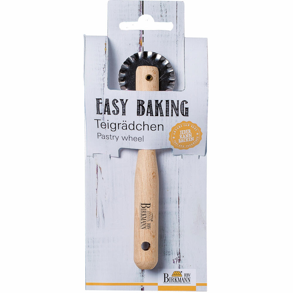 Birkmann Easy Baking Teigrädchen Gewellt, Teigschneider, Teigrad, Teigtaschenrad, Buchenholz / Metall, 15 cm, 340565