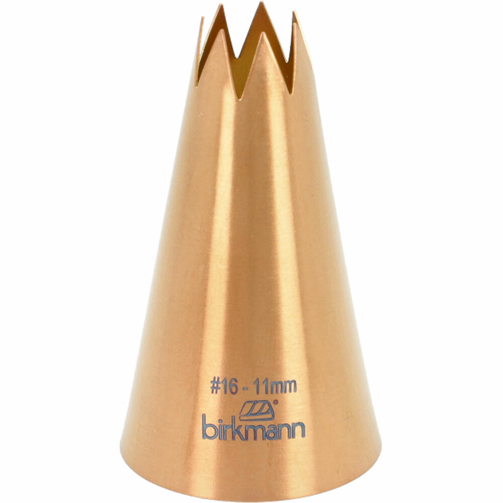 Birkmann star nozzle no. 16, piping nozzle, decorating nozzle, baking accessories, stainless steel, copper-colored, Ø 11 mm, 409095