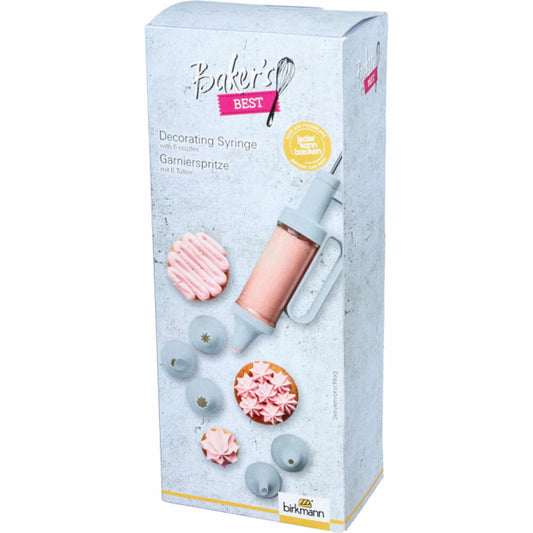 Birkmann Bakers Best Garnierspritze, Tortenspritze, Dekorierspritze, mit 6 Tüllen, Kunststoff, 424111