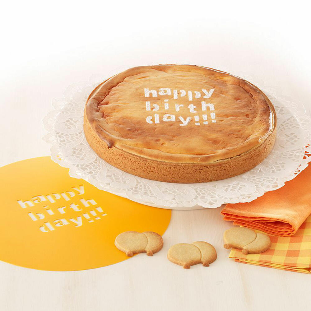 Birkmann Kuchenschablone Happy Birthday, Kuchen Schablone, Tortenschablone, Kuchendekoration, Kunststoff, Orange, Ø 28 cm, 450165