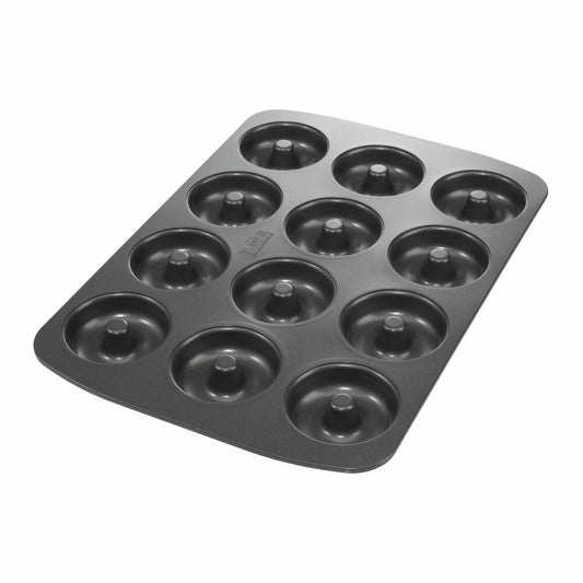 Birkmann Easy Baking Donut Tray, Donut Baking Pan, Baking Tray, Donut Mold, Template, for 12 Donuts 7 cm each, Black, 881624