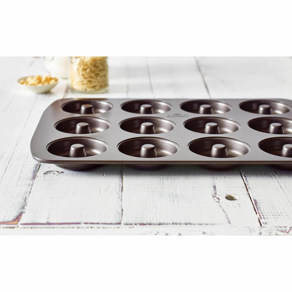 Birkmann Easy Baking Donut-Blech, Donut Backform, Backblech, Donutform, Schablone, für 12 Donuts je 7 cm, Schwarz, 881624