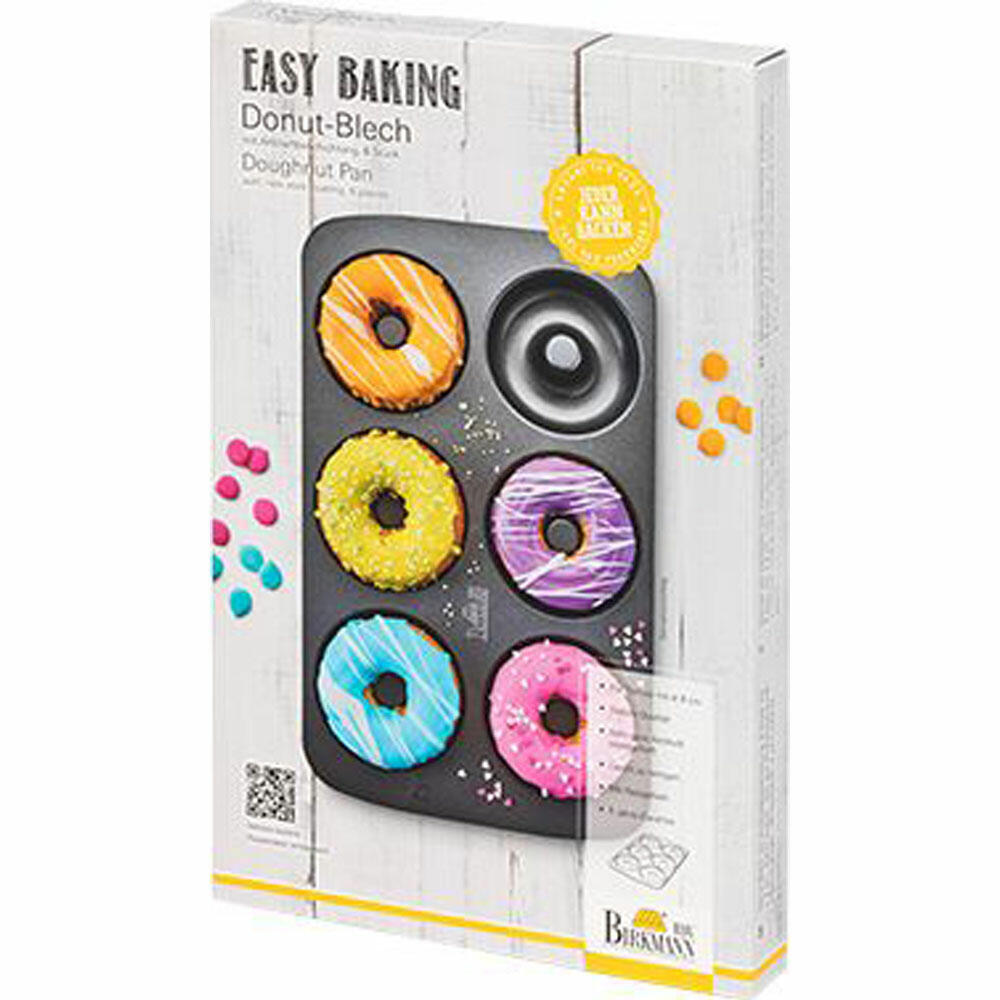 Birkmann Easy Baking Donut-Blech, Donut Backform, Backblech, Donutform, Schablone, für 6 Donuts je 9 cm, Schwarz, 881631