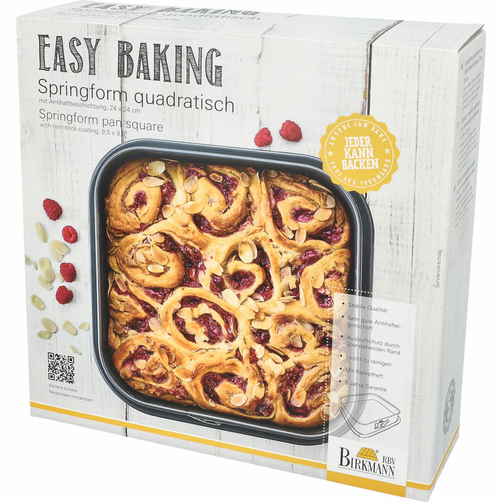 Birkmann Easy Baking Springform Pan Square, Baking Pan, Cake Pan, Cake Pan, Carbon Steel, 24 x 24 cm, 881709