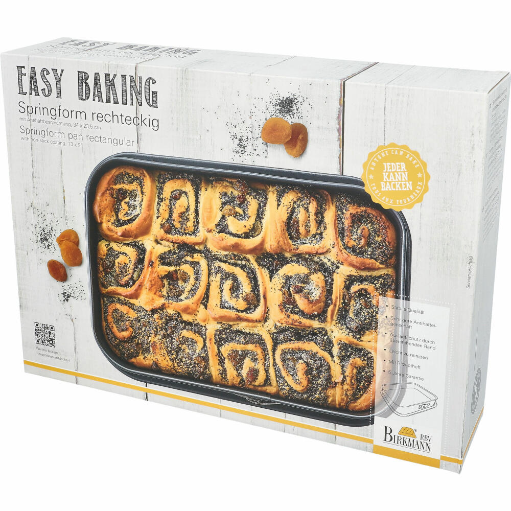 Birkmann Easy Baking Springform Pan Square, Baking Pan, Cake Pan, Cake Pan, Carbon Steel, 34 x 23.5 cm, 881716