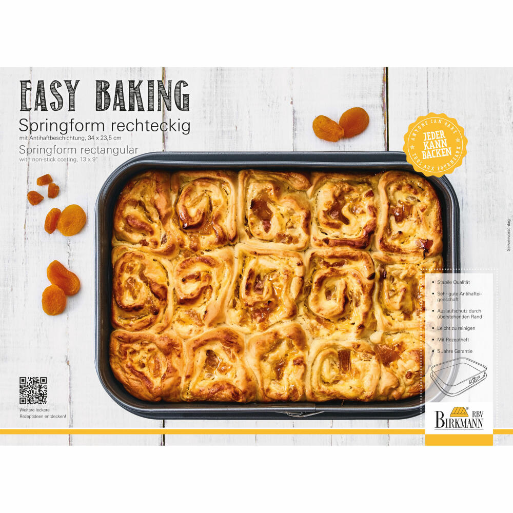 Birkmann Easy Baking Springform Pan Square, Baking Pan, Cake Pan, Cake Pan, Carbon Steel, 34 x 23.5 cm, 881716