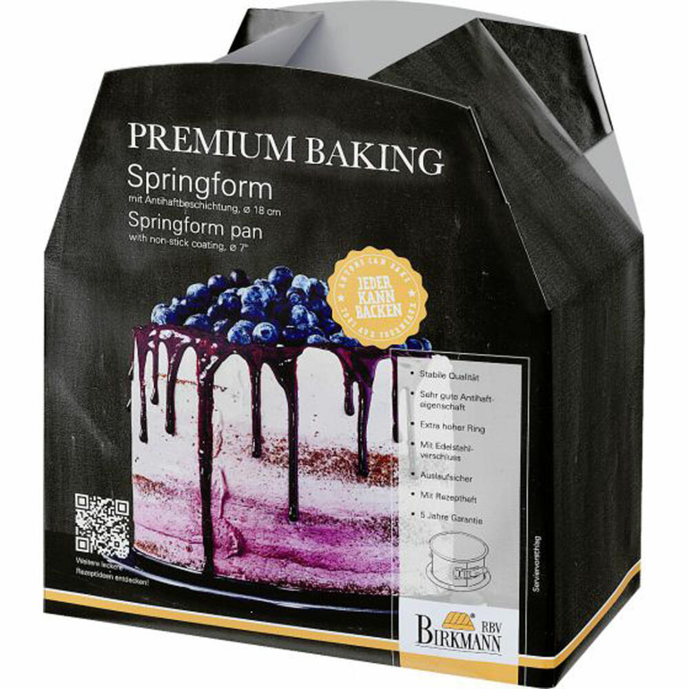 Birkmann Premium Baking Springform High Edge, Spring Form, Cake Pan, Serving Base, Stainless Steel, 18 cm, 882133