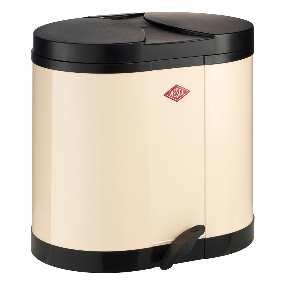 Wesco double waste bin Eco-Collector 170, waste bin, pedal waste bin, pedal bin, trash can, sheet steel, almond, 2 x 15 L, 170611-23