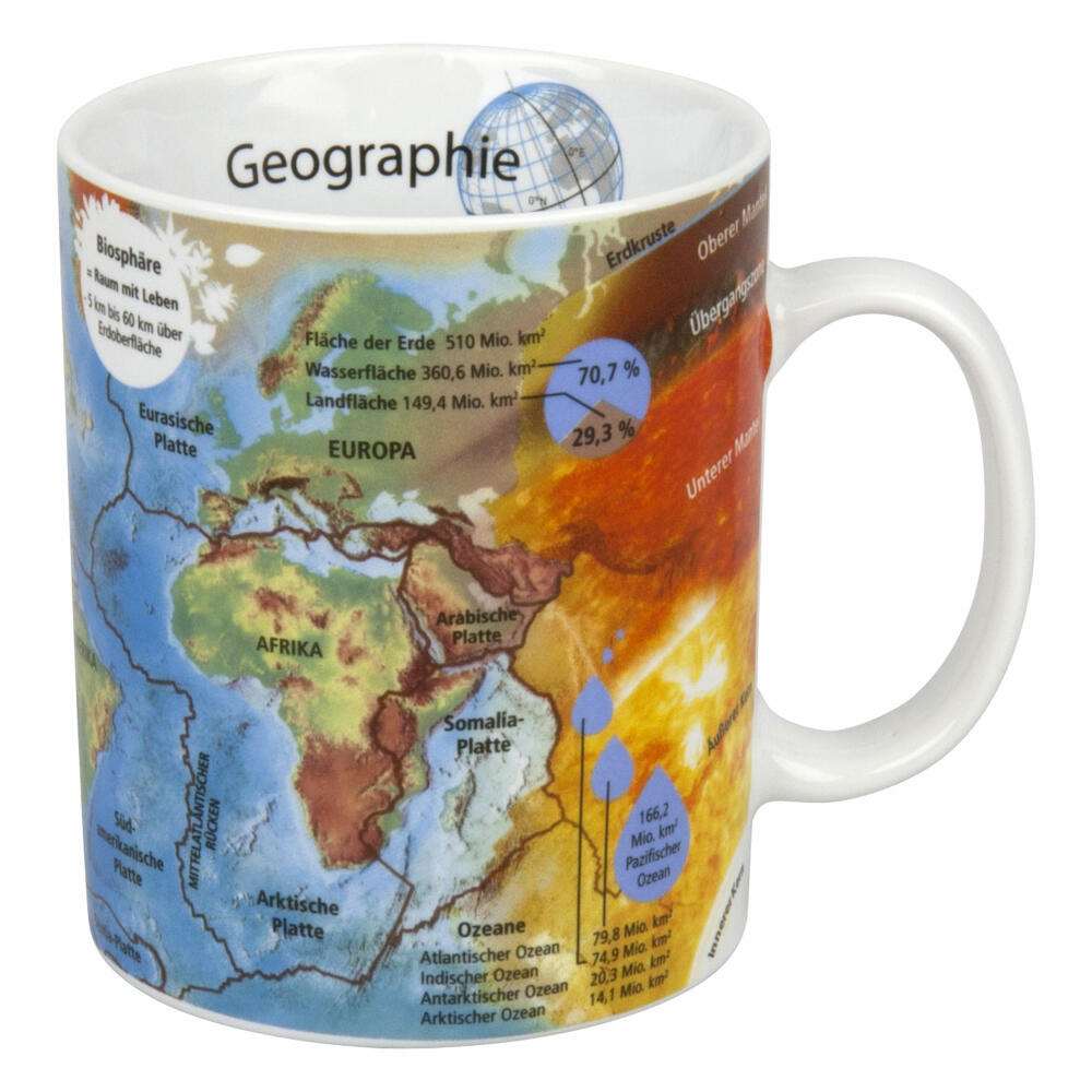 Könitz Geographie Becher, Kaffeebecher, Teetasse, Tasse, Trinktasse, Porzellan, Bunt, 490 ml, 1113301978