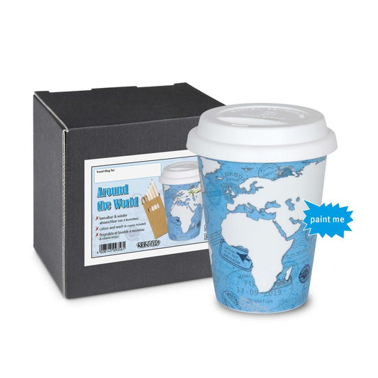 Könitz Around The World Self Made Mug with Pens, Mug, Coffee Mug, Coffee Cup, Coffee To Go, Porcelain, White / Light Blue, 380 ml, 11 5 162 2295