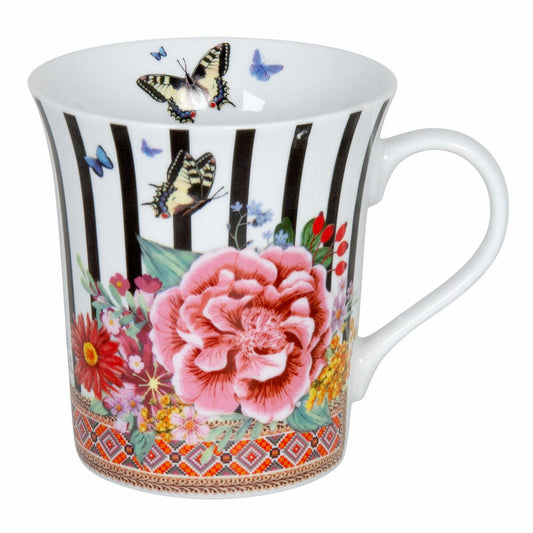 Könitz Viva la Vida Stripes Mug, Cup, Coffee Cup, Porcelain, Colorful Flowers, 410 ml, 11 1 100 2326