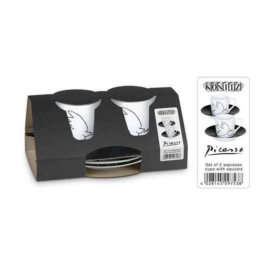 Könitz Picasso La Colombe De La Paix Espresso Geschenkset, 4-tlg., 2 Espresso Tassen mit Untertasse, Porzellan, 85 ml, 11 5 054 1989