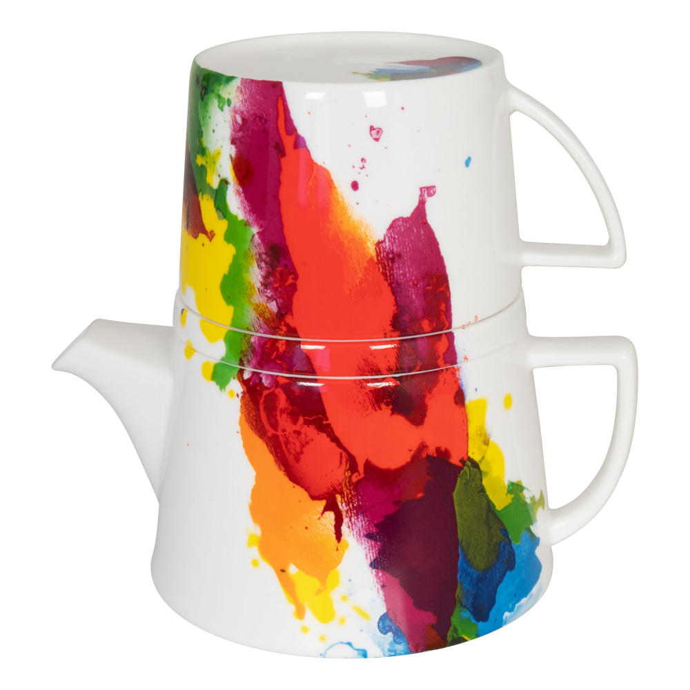 Könitz Tea For Me On Colour Flow Kanne mit Deckel und Becher, Teekanne, Teebereiter, Bone China, 11 5 976 1694