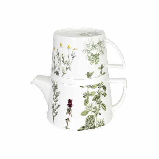 Könitz Tea For Me Kräuter Kanne mit Deckel und Becher, Teekanne, Teebereiter, Bone China, 11 5 976 2135
