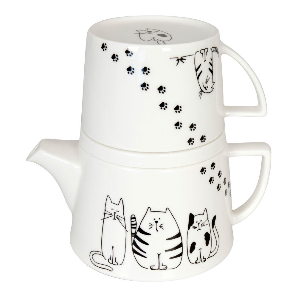 Könitz teapot set Tea for me - Funny Cats, tea maker with mug and lid, bone china, 650 ml, 11 5 976 2075