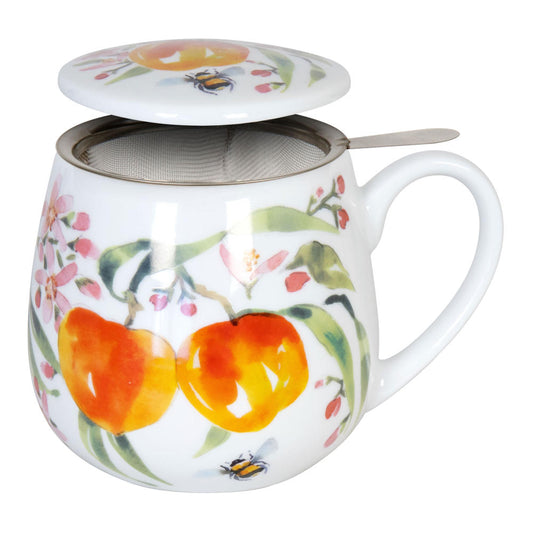 Könitz Tea For You Becher Fruity Tea Peach - Victoria Lowe, Teebecher, mit Sieb und Deckel, Porzellan, 420 ml, 11 5 143 2606