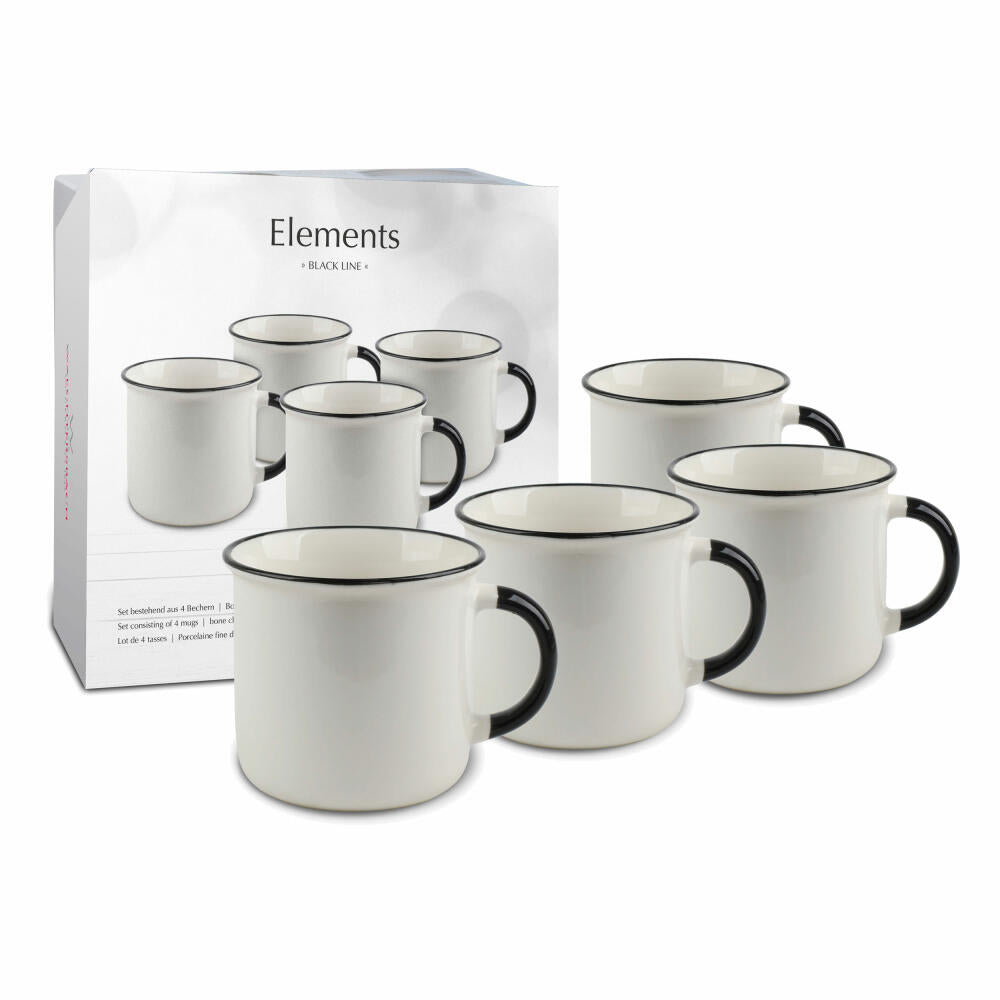 Waechtersbach mug set of 4 in a gift box Elements - Black Line, mug set, cereal mug set, New Bone China, white, 340 ml, 41 5 971 8000